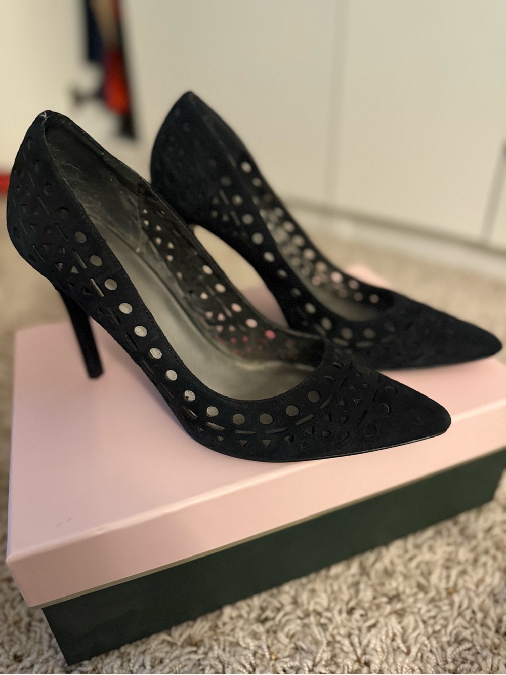 BCBGeneration Black Laser-Cut Pointed Toe Heels